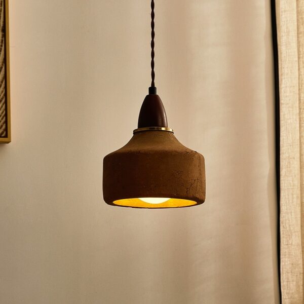 Ceramic Walnut Wood Art Bedroom Pendant Light - 图片 3