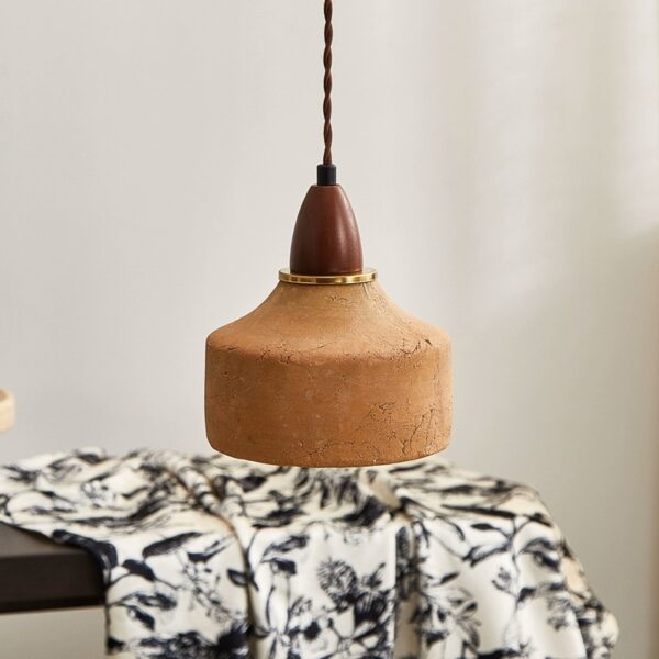 Ceramic Walnut Wood Art Bedroom Pendant Light - 图片 4