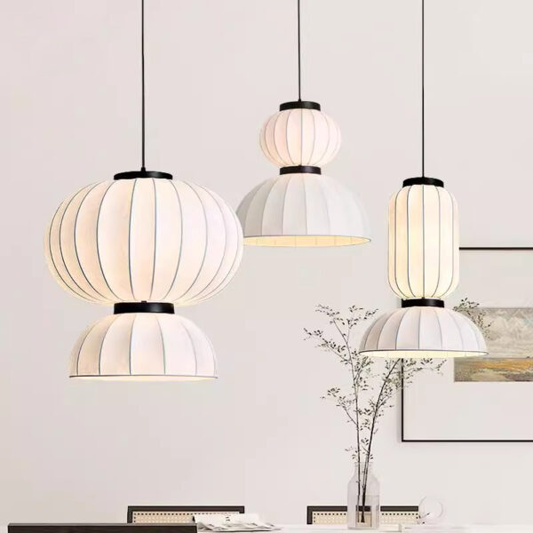 Handmade Japanese Silk Pendant Light Wabi-Sabi Hanging Lamp - 图片 2