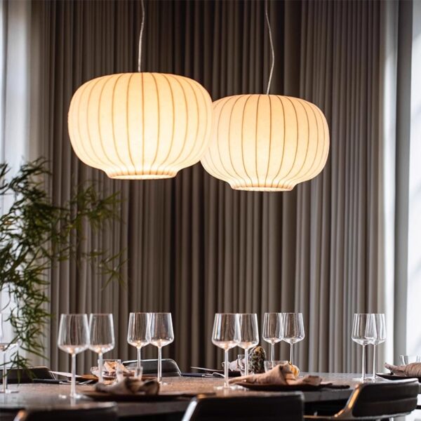 Modern restaurant silk LED pendant light Danish designer pendant light Hotel circular lantern Nordic high-end home decoration - 图片 2
