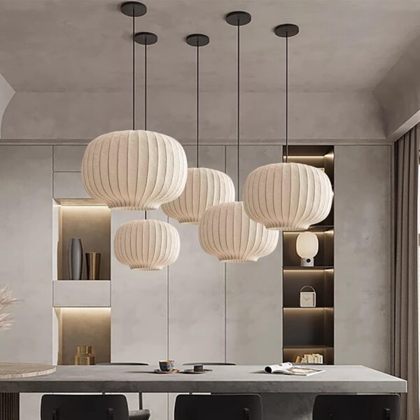 Modern restaurant silk LED pendant light Danish designer pendant light Hotel circular lantern Nordic high-end home decoration - 图片 3