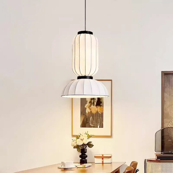 Handmade Japanese Silk Pendant Light Wabi-Sabi Hanging Lamp - 图片 3