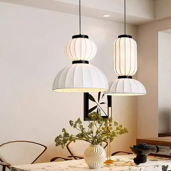 Handmade Japanese Silk Pendant Light Wabi-Sabi Hanging Lamp - 图片 4