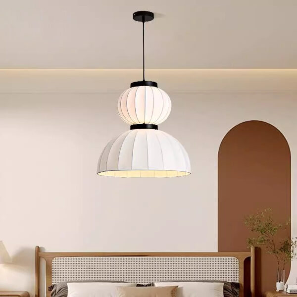 Handmade Japanese Silk Pendant Light Wabi-Sabi Hanging Lamp - 图片 5