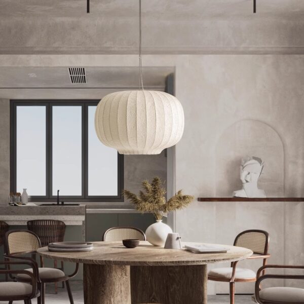 Modern restaurant silk LED pendant light Danish designer pendant light Hotel circular lantern Nordic high-end home decoration - 图片 5